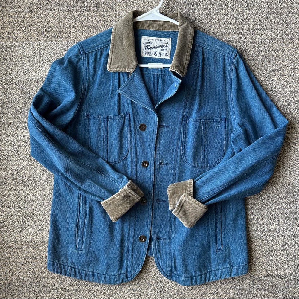 Madewell Blue Denim Jacket with Brown Collar